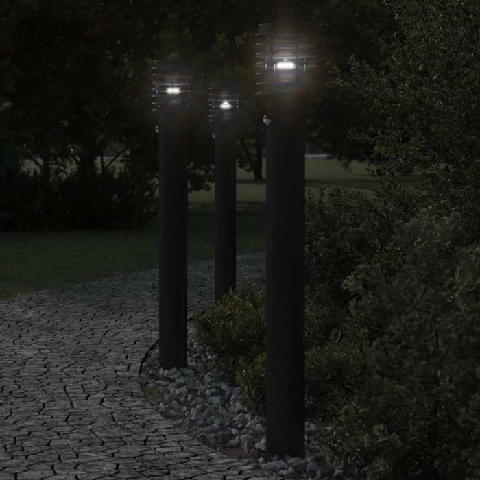 BAPARK Outdoor Floor Lamps with Sensors 3pcs 110cm Stainless Steel - Black