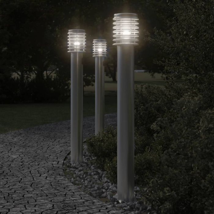 BAPARK Outdoor Floor Lamps with Outlet 3pcs 110cm Stainless Steel - Silver