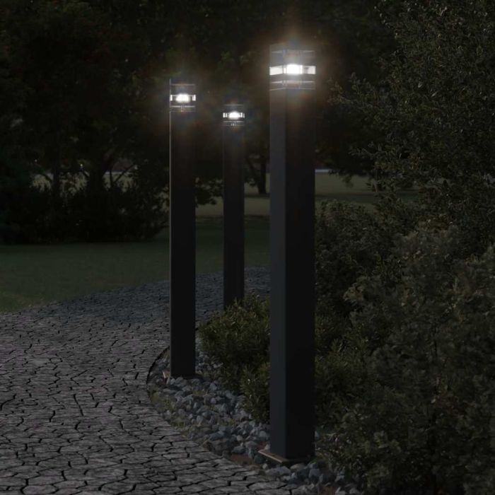 BAPARK Outdoor Floor Lamps with Sensors 3pcs 110 cm Aluminium - Black