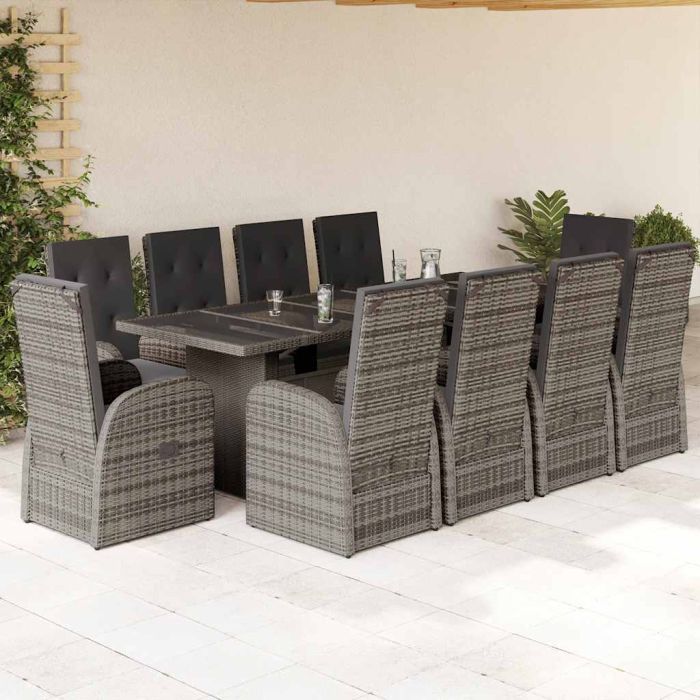 ERPARK 11 Piece Garden Dining Set with Cushions Poly Rattan - Grey