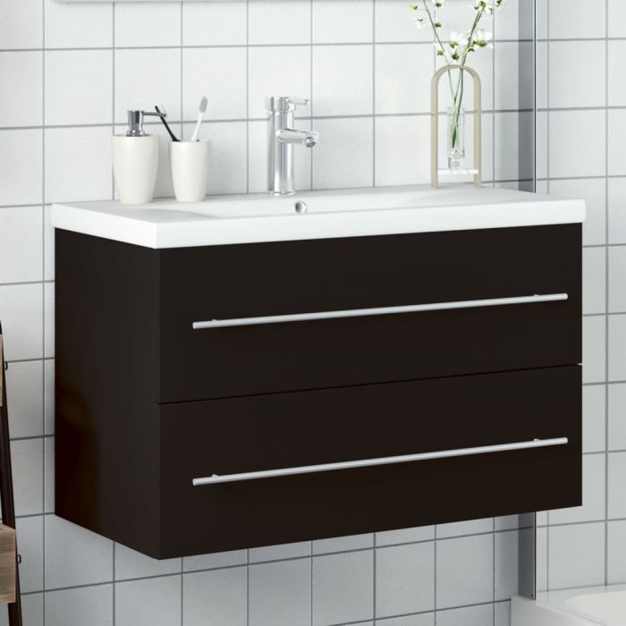 Bathroom Sink Cabinet with Built-in Basin Black - vid-3278777