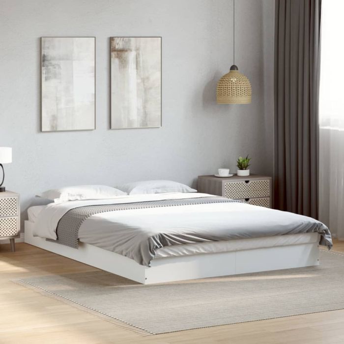 Bedframe White 135x190cm Double Engineered Wood