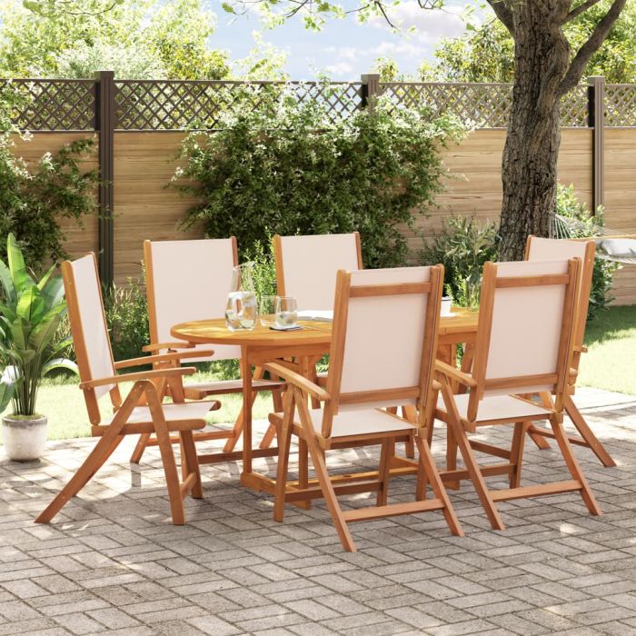 7 Piece Garden Dining Set Solid Wood Acacia and Textilene - vid-3279281