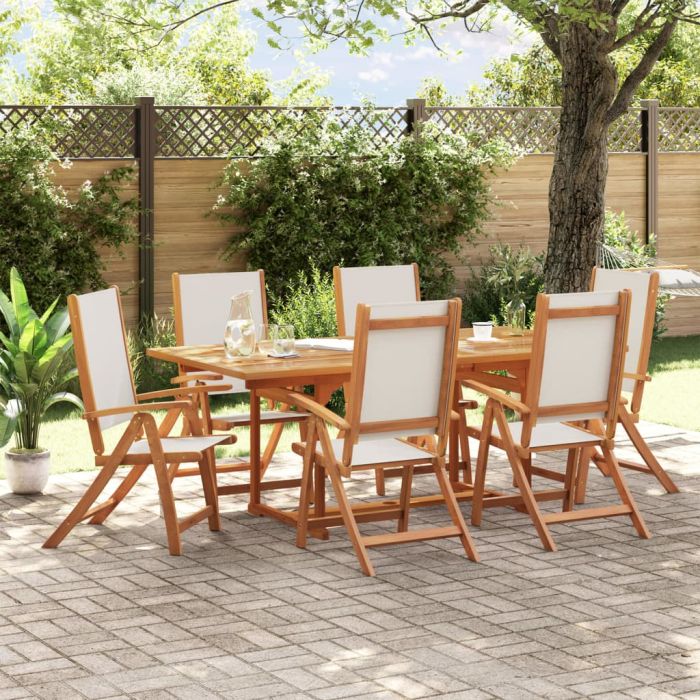 7 Piece Garden Dining Set Solid Wood Acacia and Textilene