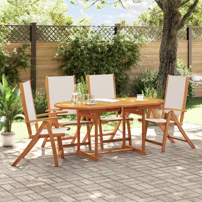 5 Piece Garden Dining Set Solid Wood Acacia and Textilene