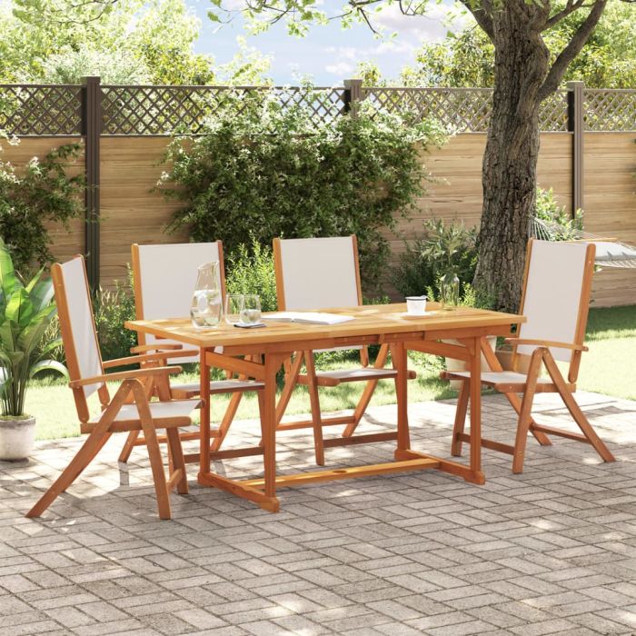 5 Piece Garden Dining Set Solid Wood Acacia and Textilene - vid-3279296