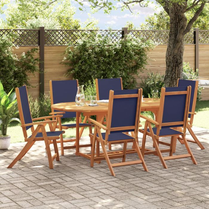 7 Piece Garden Dining Set Solid Wood Acacia and Textilene