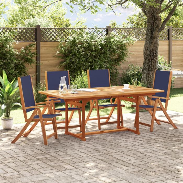 5 Piece Garden Dining Set Solid Wood Acacia and Textilene - vid-3279302