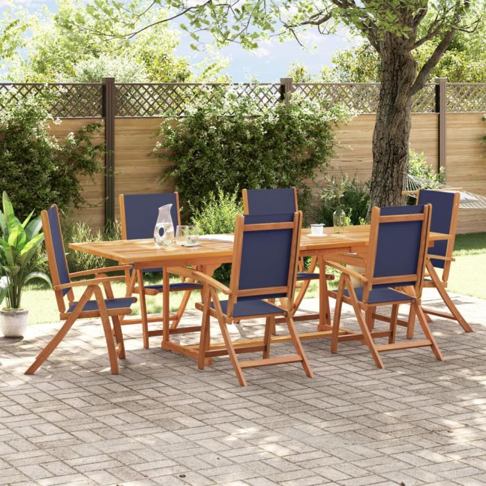 7 Piece Garden Dining Set Solid Wood Acacia and Textilene