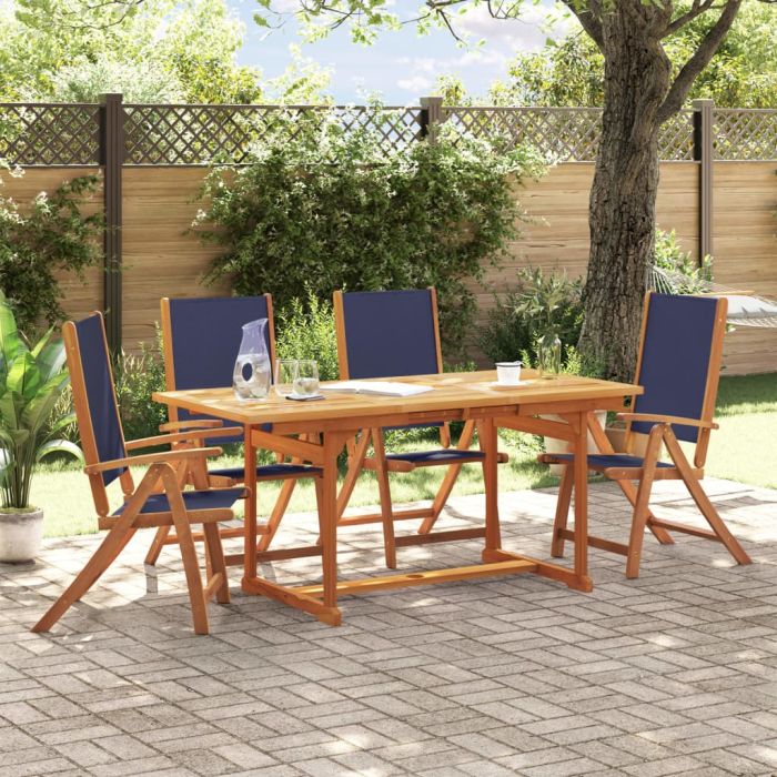 5 Piece Garden Dining Set Solid Wood Acacia and Textilene - vid-3279310