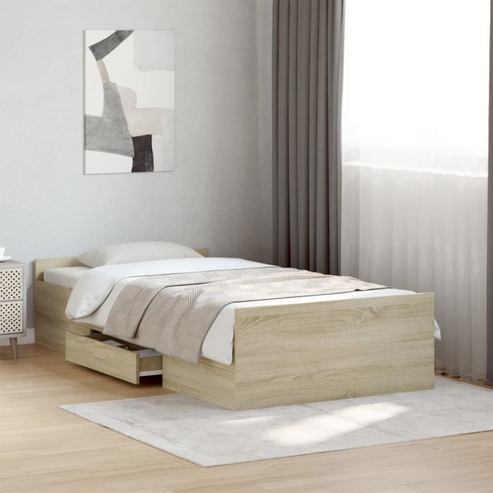 Bedframe with Drawers Sonoma Oak 100x200cm