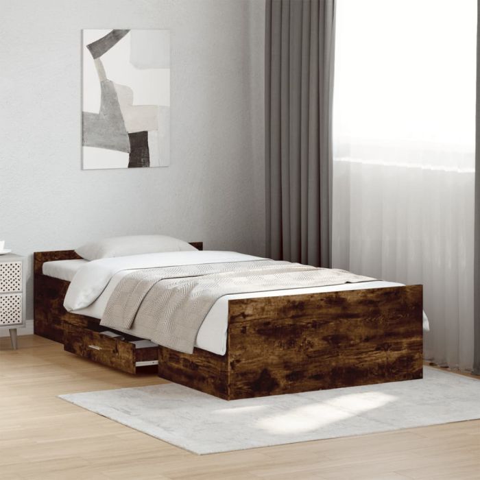 Bedframe with Drawers Smoked Oak 75x190cm Small Single