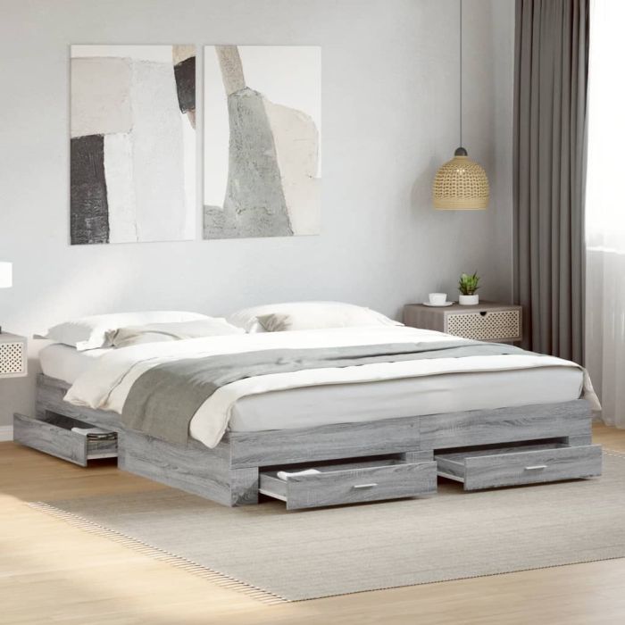 Bedframe with Drawers Grey Sonoma 180x200cm Super King