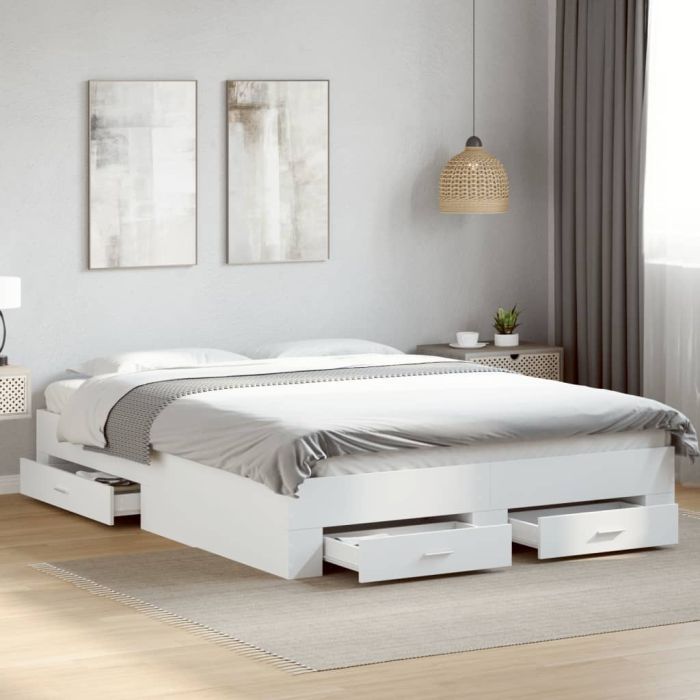 Bedframe with Drawers White 160x200cm