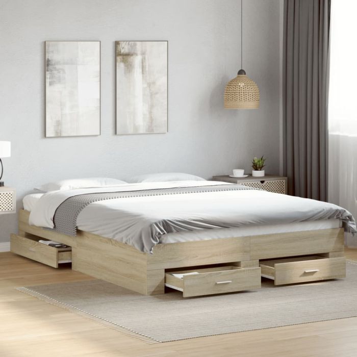 Bedframe with Drawers Sonoma Oak 160x200cm
