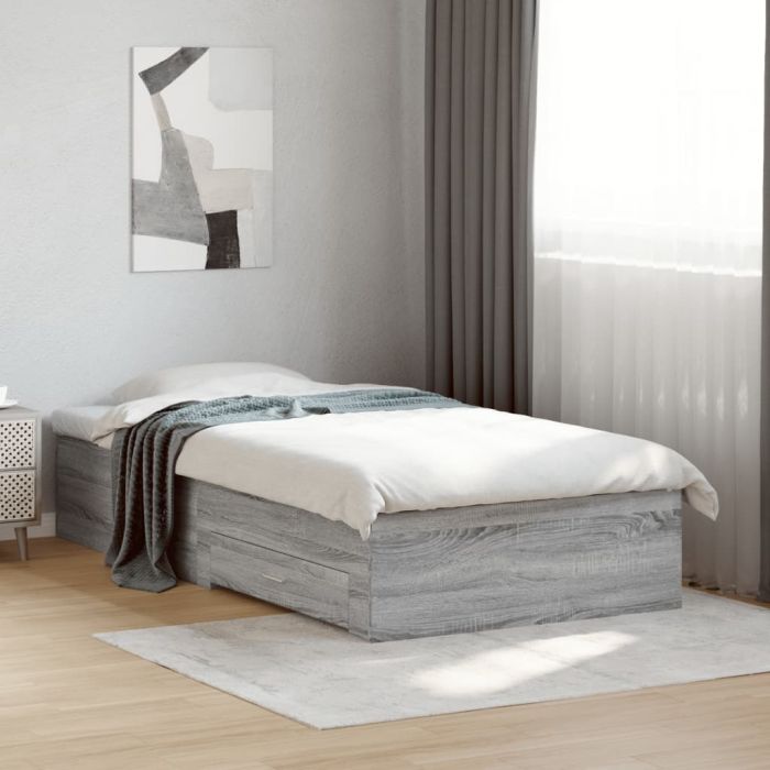 Bedframe with Drawers Grey Sonoma 100x200cm