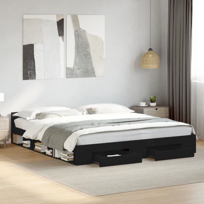 Bedframe with Drawers Black 200x200cm