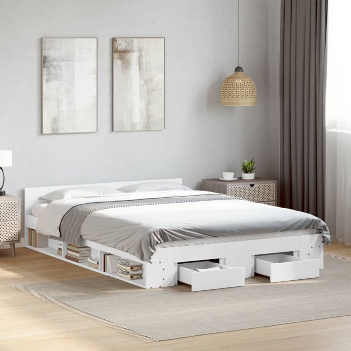 Bedframe with Drawers White 140x190cm