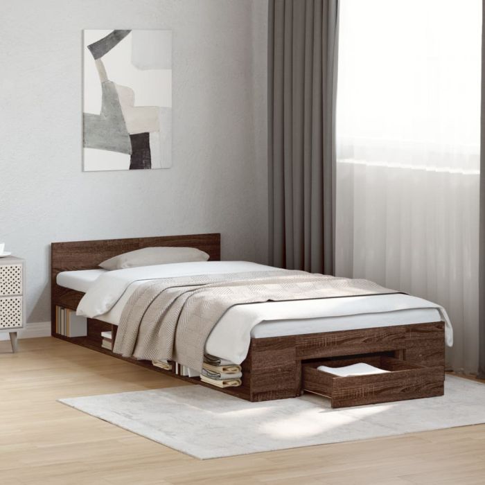 Bedframe with Drawer Brown Oak 75x190cm Small Single