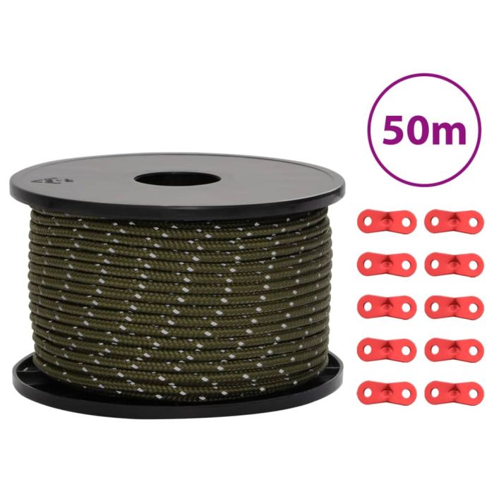 Tent Guy Rope with Reflective Strips and Spanners 50 m 5 mm - vid-4008128