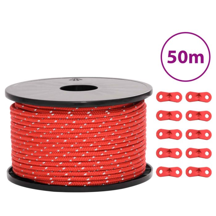 Tent Guy Rope with Reflective Strips and Spanners 50 m 5 mm - vid-4008129