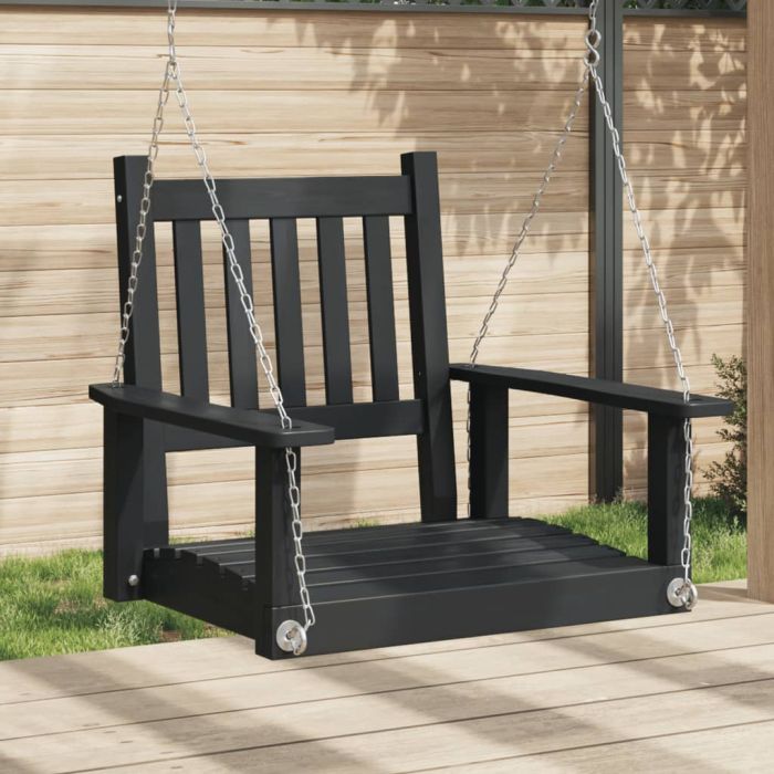 Garden Swing Chair with Metal Chains Black Solid Wood Fir - vid-4008976