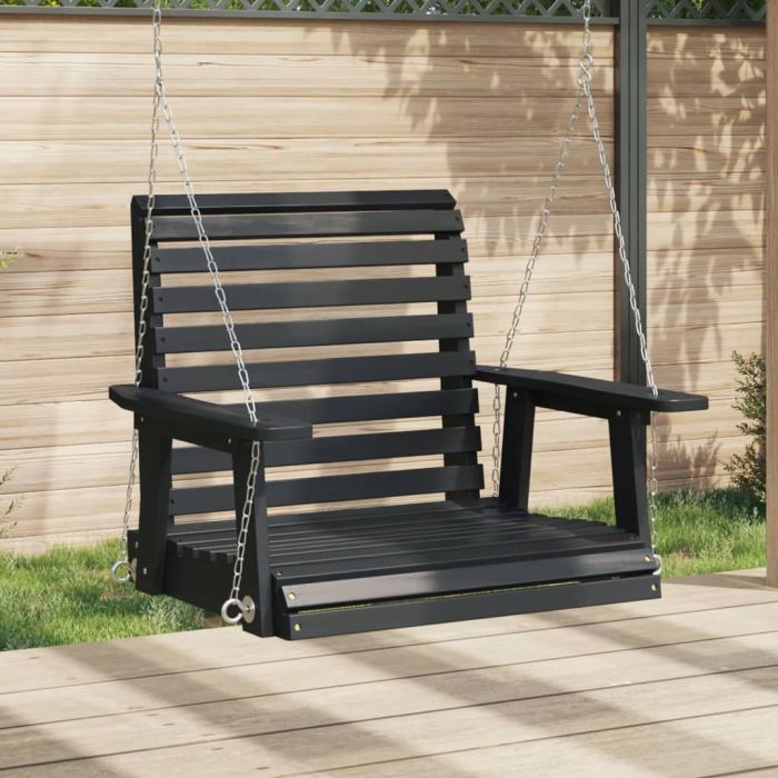 Garden Swing Chair with Metal Chains Black Solid Wood Fir - vid-4008980