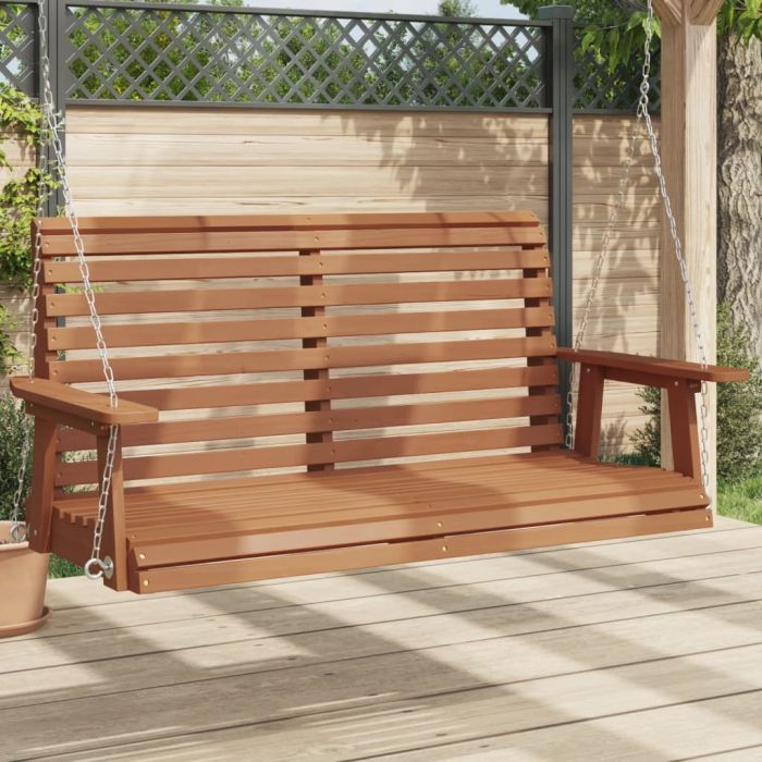 Garden Swing Bench with Metal Chains Brown Solid Wood Fir - vid-4008981