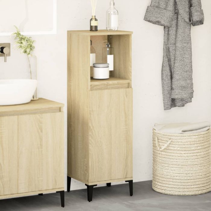 Bathroom Cabinet Sonoma Oak 30x30x100 cm Engineered Wood - vid-847389