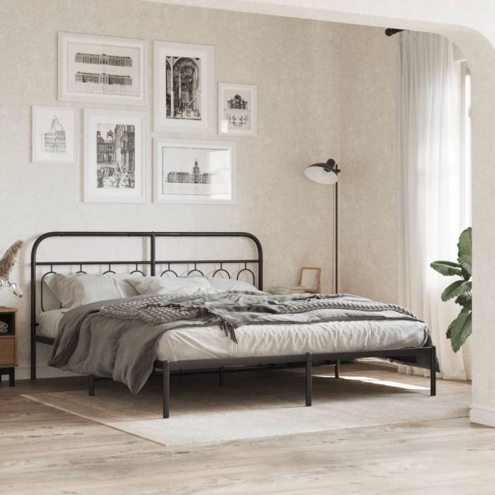 Metal Bedframe with Headboard Black 193x203cm