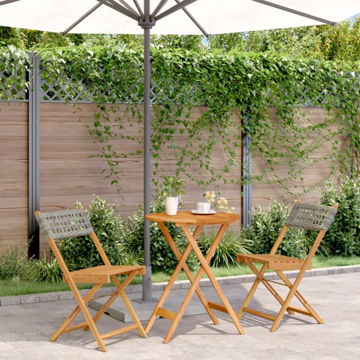 3 Piece Bistro Set Grey Poly Rattan and Solid Wood - vid-3281743
