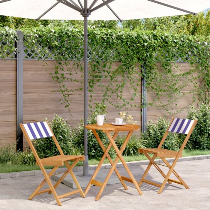 3 Piece Bistro Set Blue and White Fabric and Solid Wood - vid-3281753
