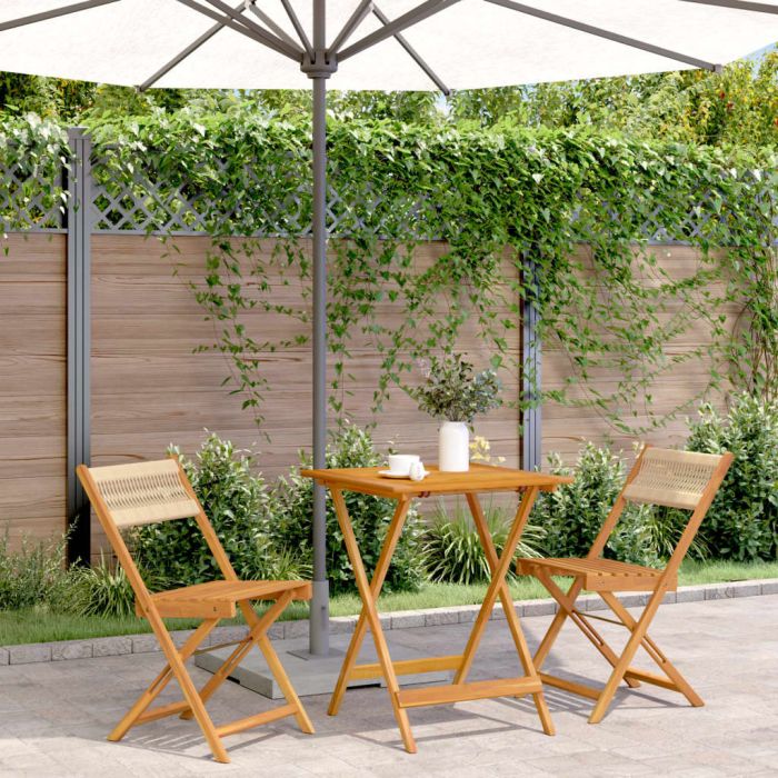 3 Piece Bistro Set Beige Polypropylene and Solid Wood - vid-3281759