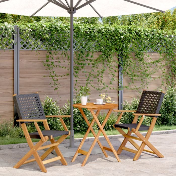 3 Piece Bistro Set Black Poly Rattan and Solid Wood - vid-3281790