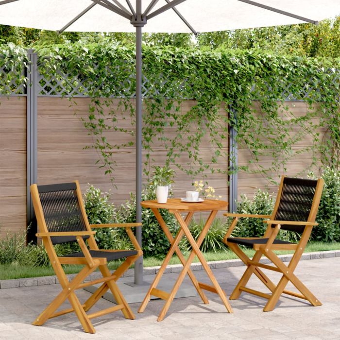 3 Piece Bistro Set Black Polypropylene and Solid Wood - vid-3281793