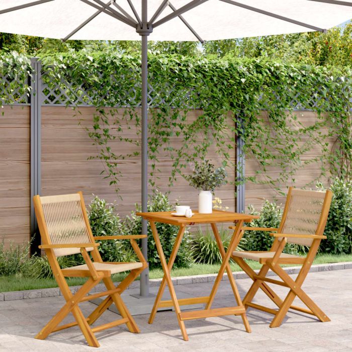 3 Piece Bistro Set Beige Polypropylene and Solid Wood - vid-3281807