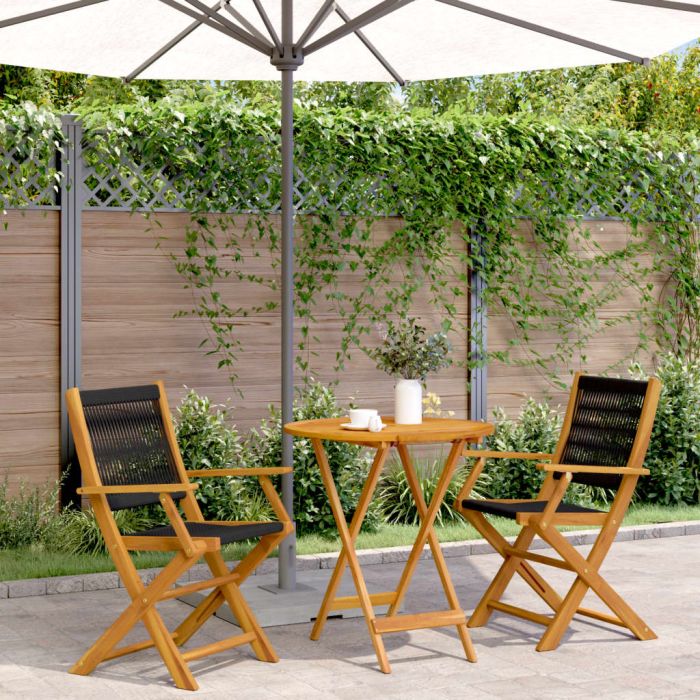 3 Piece Bistro Set Black Polypropylene and Solid Wood - vid-3281853
