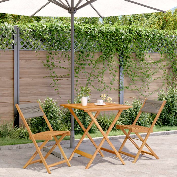 3 Piece Bistro Set Grey Polypropylene and Solid Wood - vid-3281866