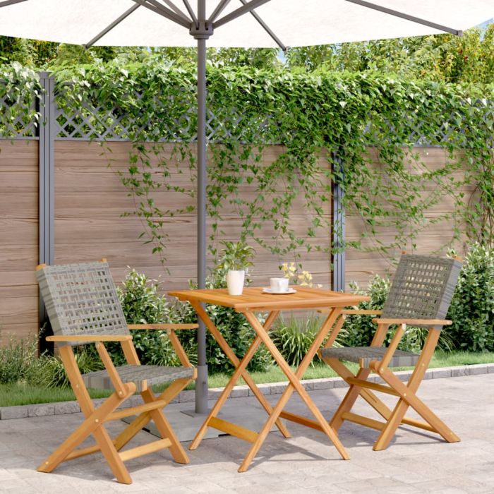 3 Piece Bistro Set Grey Poly Rattan and Solid Wood - vid-3281875