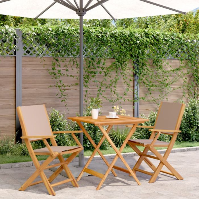 3 Piece Bistro Set Taupe Fabric and Solid Wood - vid-3281882