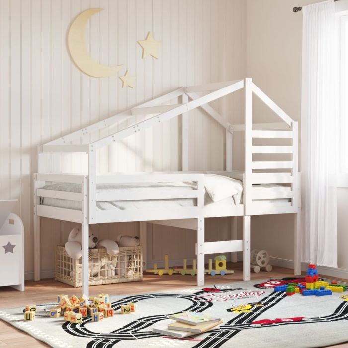 High Sleeper Bed White 90x200cm Solid Wood Pine