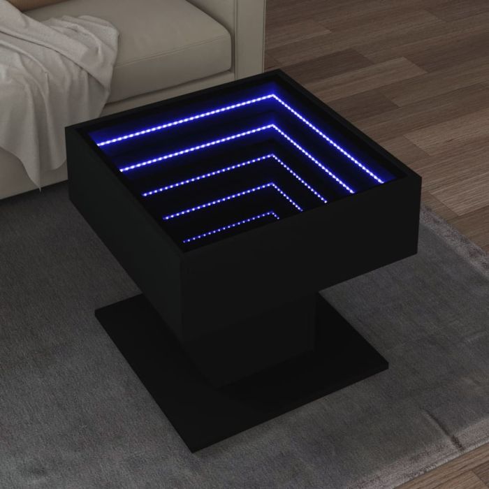 Coffee Table with LED Black 50x50x45 cm Engineered Wood - vid-847526
