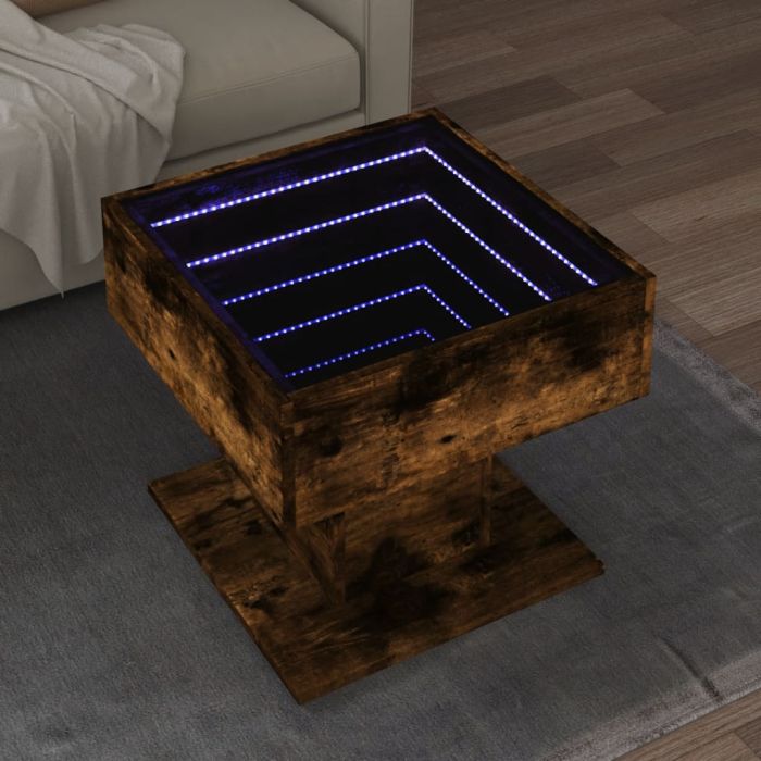 Coffee Table with LED Smoked Oak 50x50x45 cm Engineered Wood - vid-847529