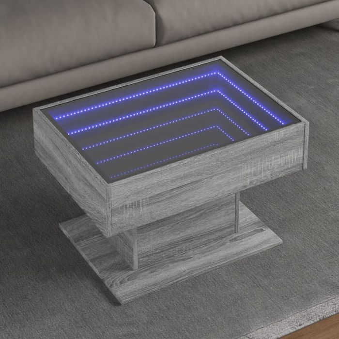 Coffee Table with LED Grey Sonoma 70x50x45 cm Engineered Wood