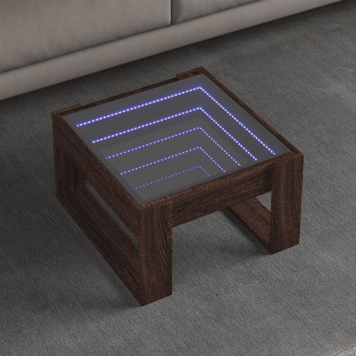 Coffee Table with Infinity LED Brown Oak 50x53x30 cm