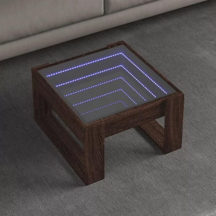 Coffee Table with Infinity LED Brown Oak 50x53x30 cm