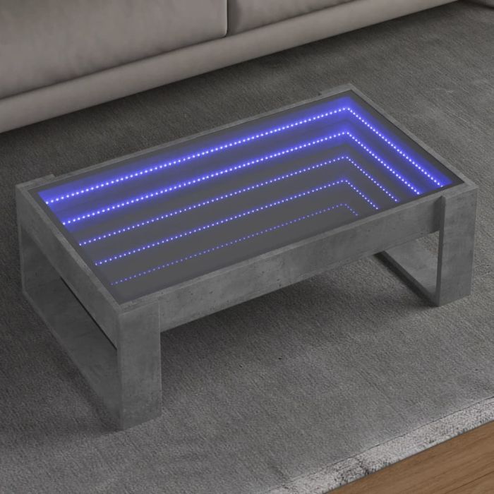 Coffee Table with Infinity LED Concrete Grey 90x53x30 cm