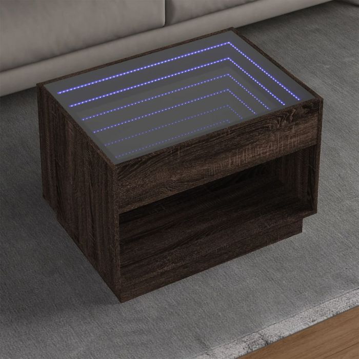 Coffee Table with Infinity LED Brown Oak 70x50x50 cm