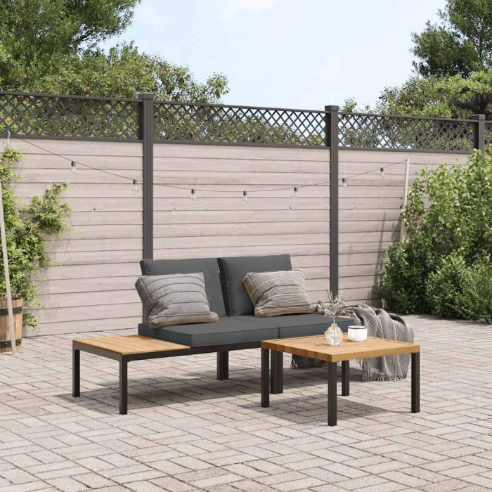 3 Piece Garden Sofa Set with Cushions Black Aluminium - vid-3283704