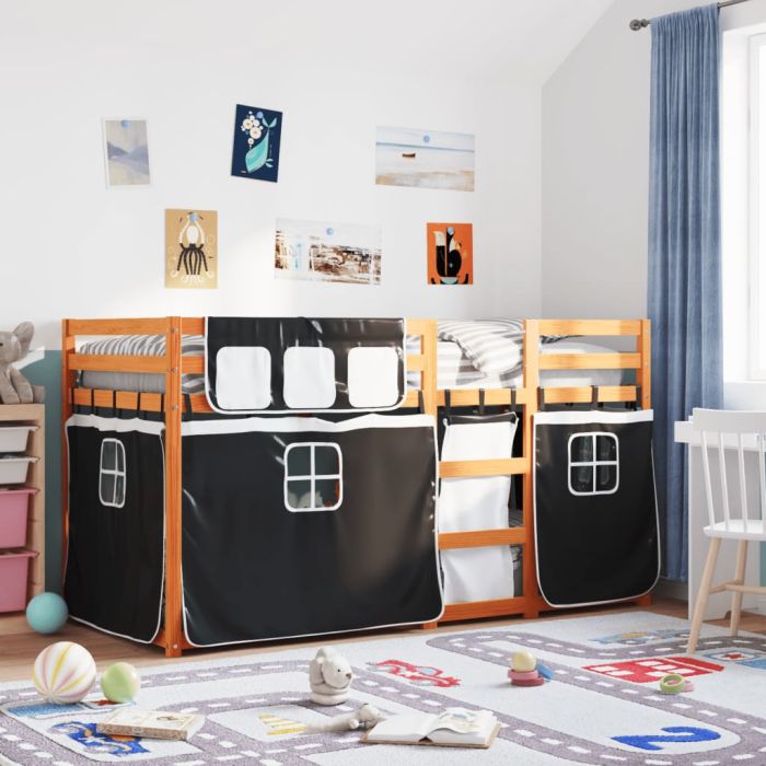 Bunkbed White and Black 75x190cm Small Single Solid Wood Pine